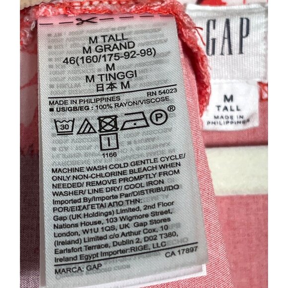 Gap Midi Dress A-line Coral Bold Tropical Floral Button Up Rayon Shift Womens M - Picture 3 of 10